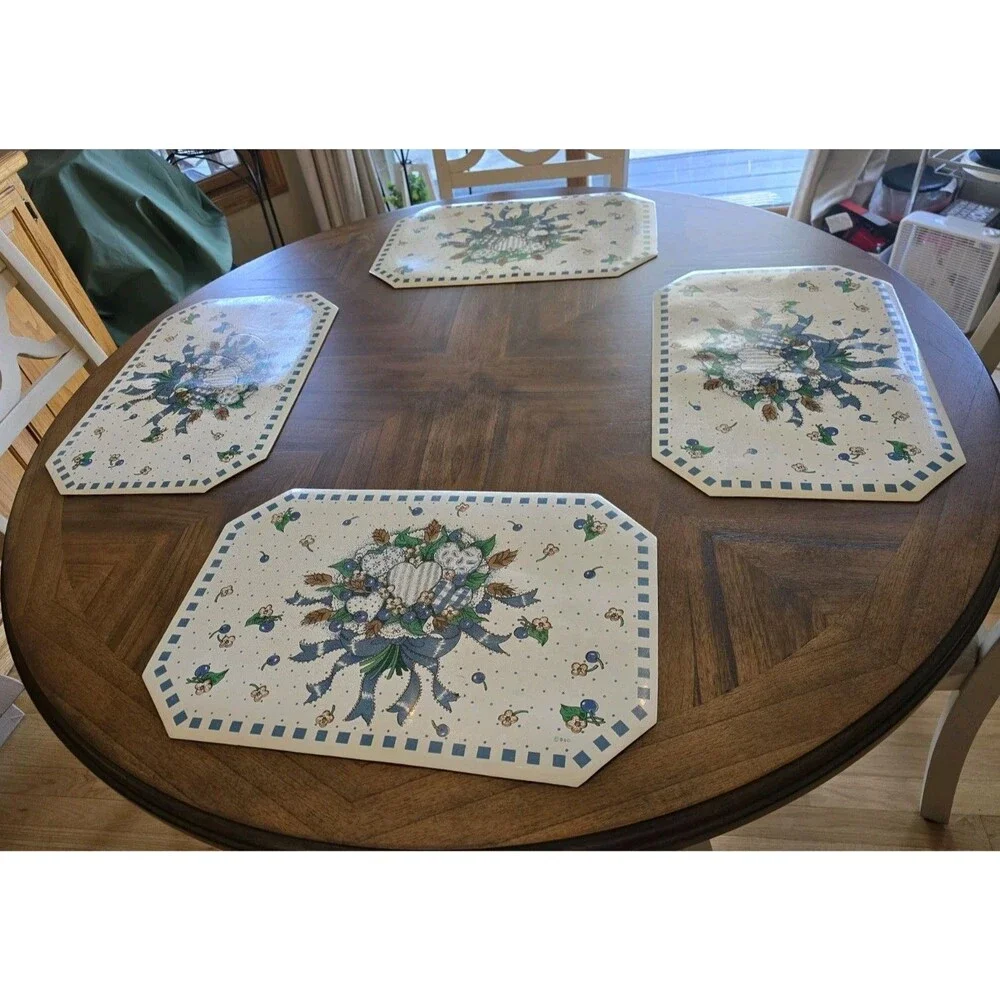 HTF Vintage B&D Blueberry Hearts Vinyl Placemats Set 4 Tabletops Unlimited 90's